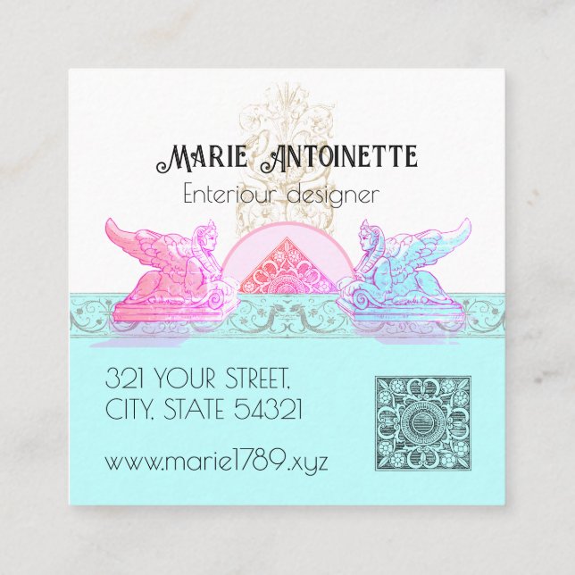 Reneaissance sphinx extravagant bright  square business card (Back)