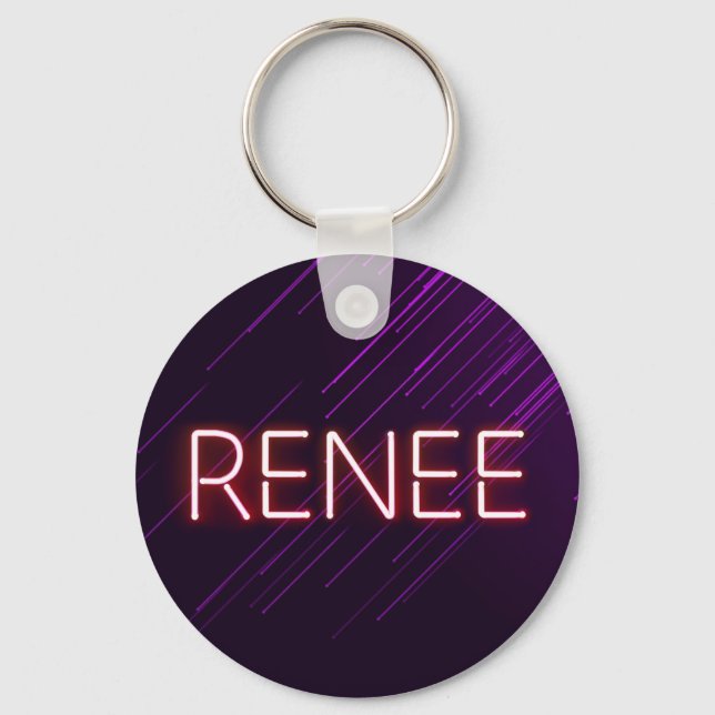 Renee name in glowing neon lights novelty key ring (Front)