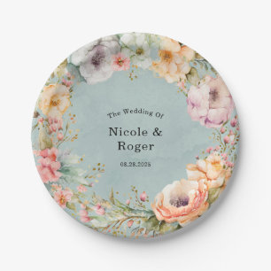 Renew Blue and Spring Peony Chic Wedding Paper Plate