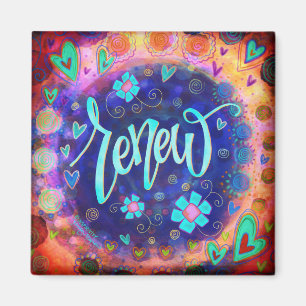 Renew Blue Pretty Fun Inspiring Floral Inspirivity Magnet