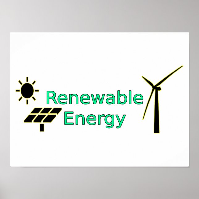 Renewable Energy Logo Solar Panels Wind Turbine Poster (Front)