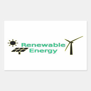 Renewable Energy Logo Solar Panels Wind Turbine Rectangular Sticker