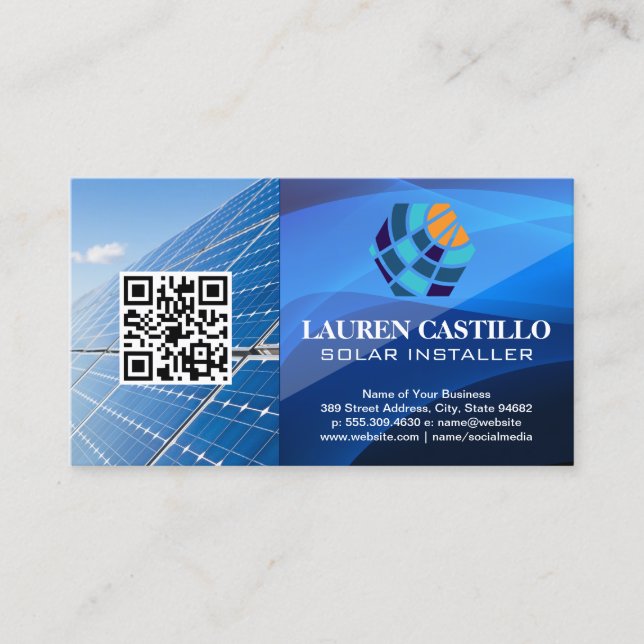 Renewable Energy Modern Logo | Sun Panels Business Card (Front)