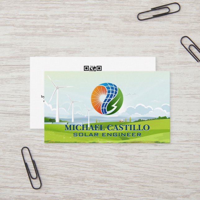 Renewable Energy Solar and Wind Mill Business Card (Front/Back In Situ)