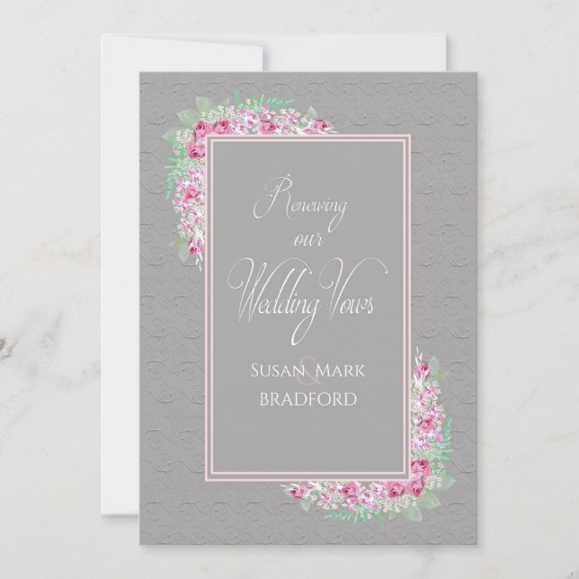Renewing Wedding Vows Invitation Elegant Grey Pink (Front)