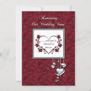 Renewing Wedding Vows Invitation, Red/Silver Heart Invitation