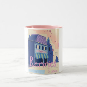Rennes France vintage cartoon Two-Tone Coffee Mug
