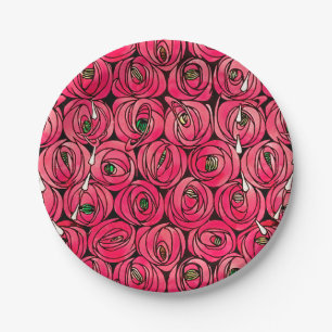 Rennie Mackintosh Rose Art Nouveau Floral Pattern Paper Plate