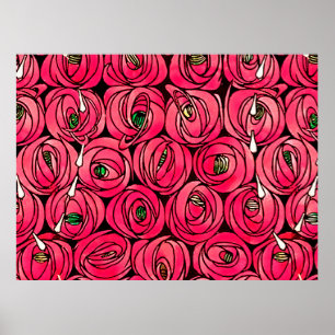 Rennie Mackintosh Rose Art Nouveau Floral Pattern Poster