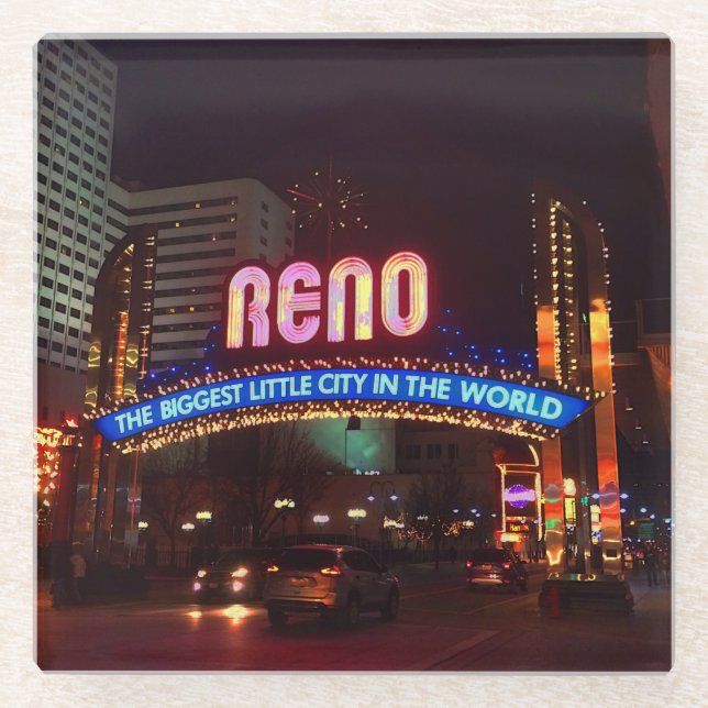 Reno Arch Sign #1 Glass Coaster  (Front)