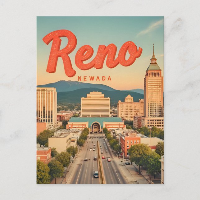 Reno City Nevada vintage skyline Postcard (Front)