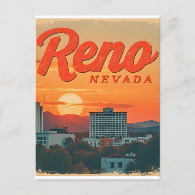 Reno City Nevada vintage sunset skyline Postcard (Front)