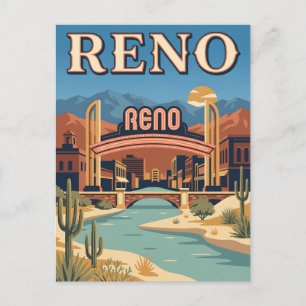 Reno Nevada Arch Retro Vintage Travel Poster Postcard