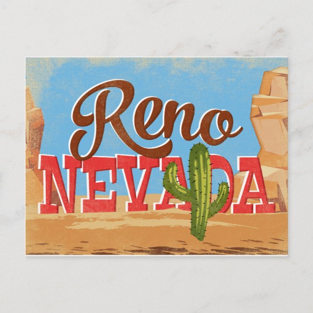 Reno Nevada Cartoon Desert Vintage Travel Postcard (Front)