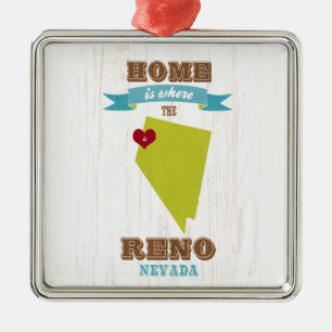 Reno, Nevada Map – Home Is Where The Heart Is Metal Ornament