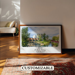 Reno Nevada Poster, Watercolor, Custom Poster