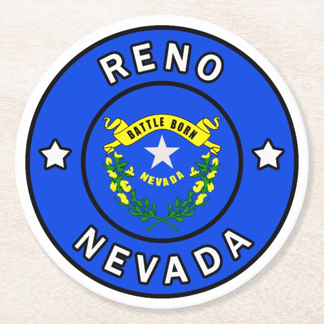Reno Nevada Round Paper Coaster (Front)