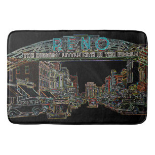 RENO NEVADA VINTAGE COLORFUL WATERCOLOR ART neon Bath Mat