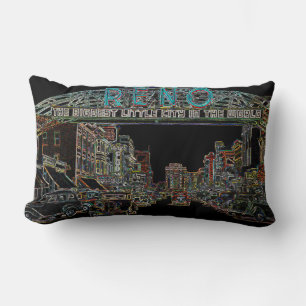 RENO NEVADA VINTAGE COLORFUL WATERCOLOR ART neon Lumbar Cushion