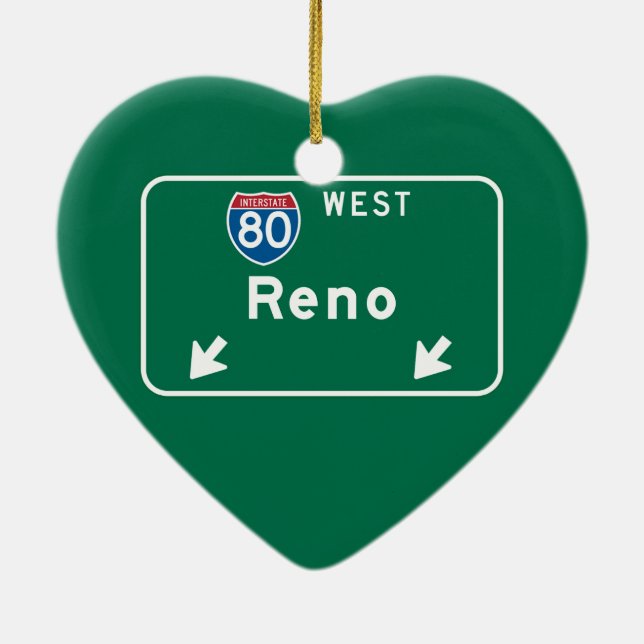 Reno, NV Road Sign Ceramic Ornament (Back)
