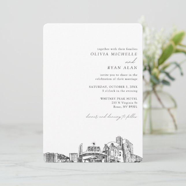 Reno Wedding Custom Skyline Sketch Invitation (Standing Front)