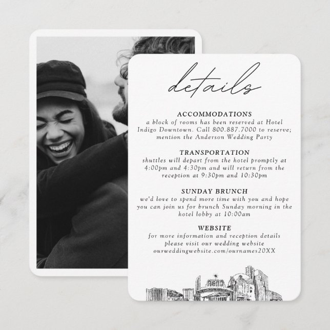 Reno Wedding Small Vertical Details Enclosure Card (Front/Back)