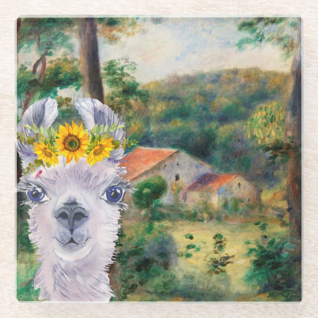 Renoir Environs of Briey and the Fancy Llama  Glass Coaster (Front)