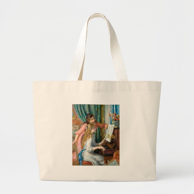 Renoir Girls at the Piano Impressionism Painting Large Tote Bag (Front)