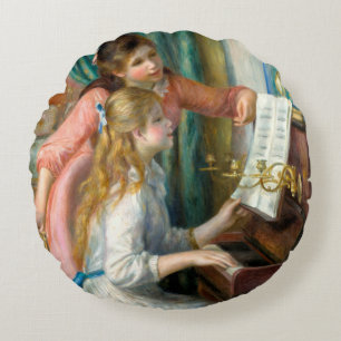 Renoir Girls at the Piano Impressionism Painting Round Cushion