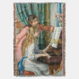 Renoir Girls at the Piano Impressionism Painting Throw Blanket