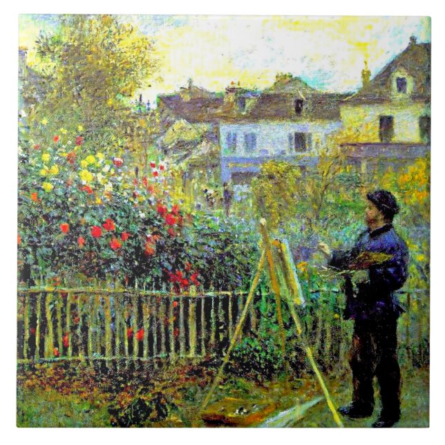 Renoir, Monet Painting in his Garden at Argenteuil Ceramic Tile (Front)