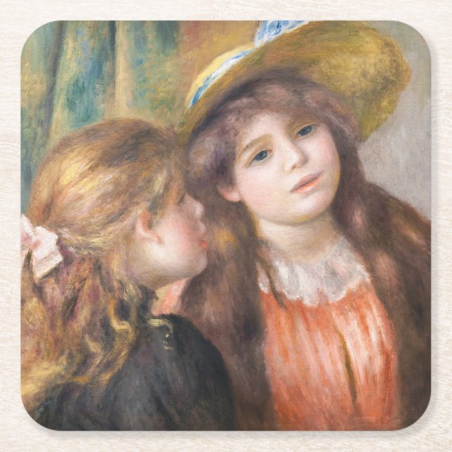 Renoir - Portrait of Two Little Girls Square Paper Coaster (Front)