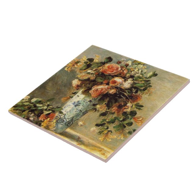Renoir Roses and Jasmine in a Delft Vase Ceramic Tile (Side)