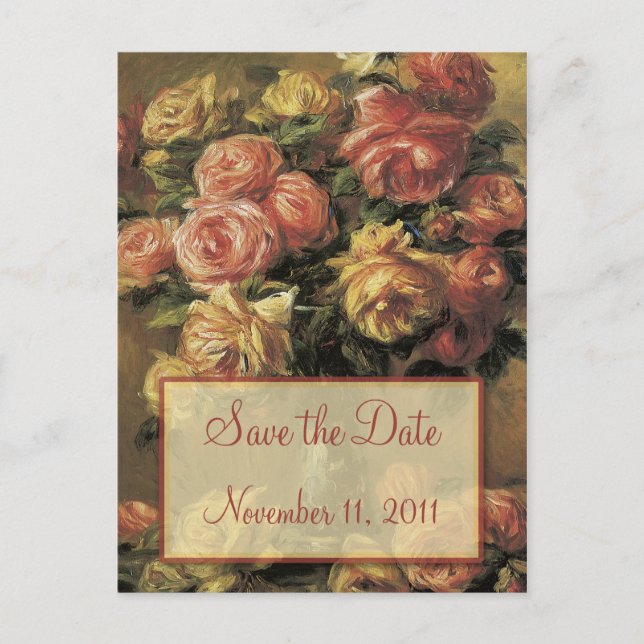 Renoir Roses Wedding Save the Date Postcard (Front)