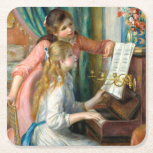 Renoir Two Girls at the Piano Print Music Fine Art Square Paper Coaster