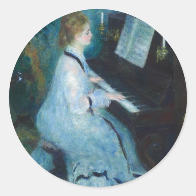 Renoir Woman at the Piano Vintage Impressionist  Classic Round Sticker (Front)