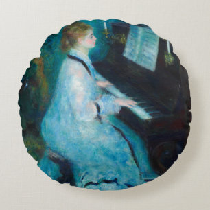 Renoir Woman at the Piano Vintage Impressionist  Round Cushion