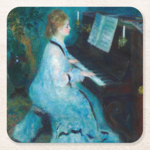 Renoir Woman Piano Music Musician Square Paper Coaster