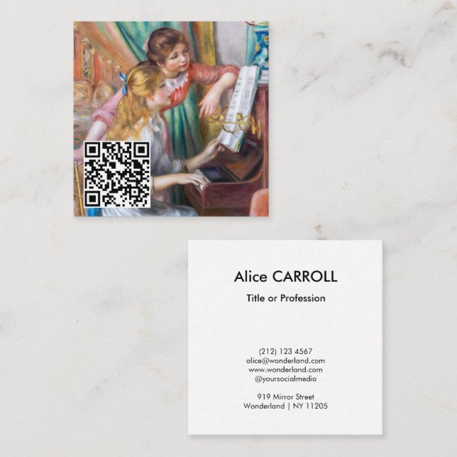 Renoir - Young Girls at the Piano - QR Code Square Business Card (Front/Back)