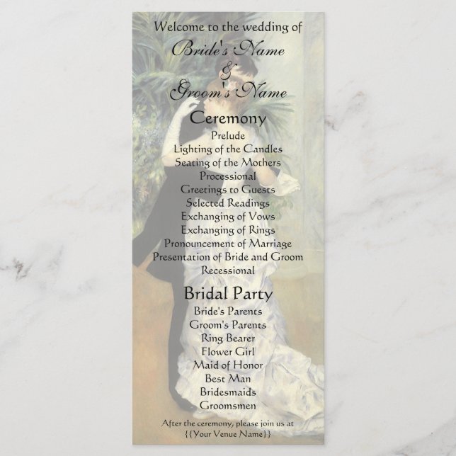 Renoir's City Dance Wedding Program (Front)