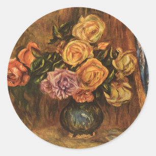 Renoir's Roses in Front of a Blue Curtain (1908) Classic Round Sticker