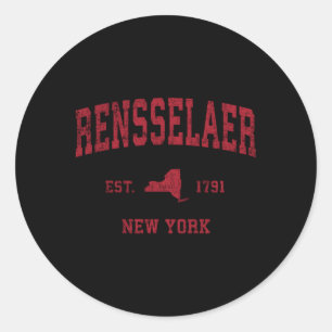 Rensselaer New York Ny Sports Red Print Classic Round Sticker