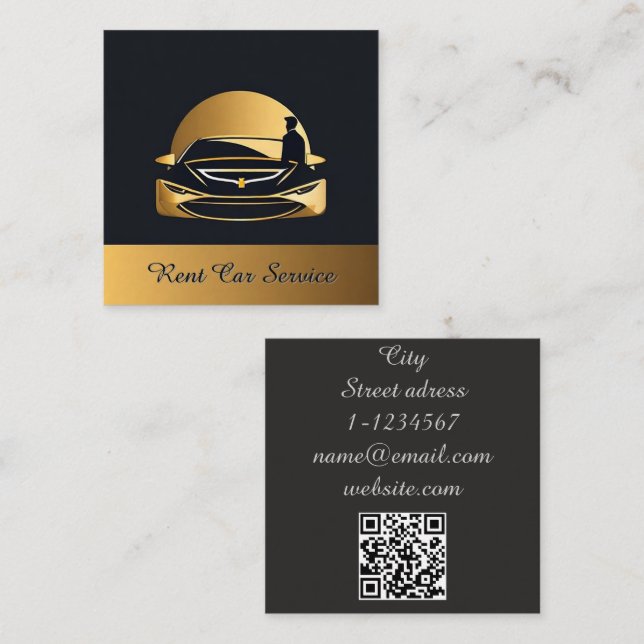 Rent car service QR code professional Square Business Card (Front/Back)
