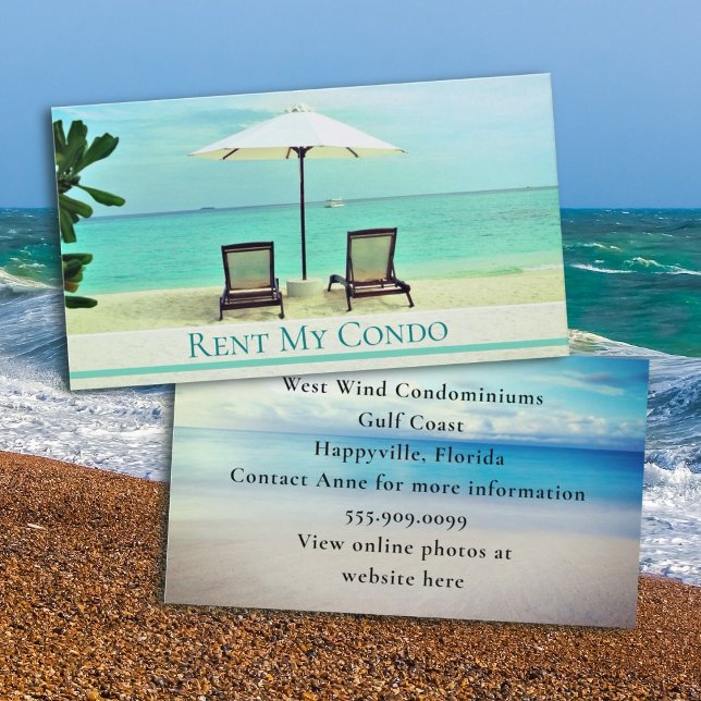Rent My Condo Two Beach Chairs Sea View Business Card (Creator Uploaded)