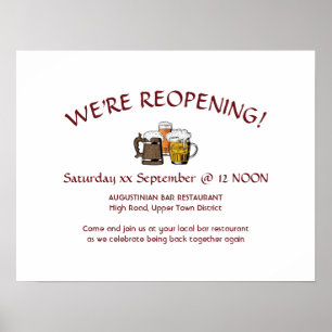 REOPENING! Bar Restaurant Business Customisable Poster