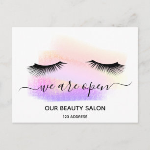 Reopening beauty salon light white lashes pastel postcard