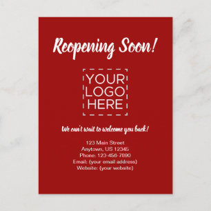 Reopening Soon Business Reopening Announcement Red Postcard