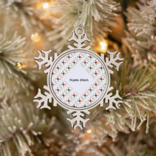 Rep. Korea S Korean Flag Tiled Personalised Name Snowflake Pewter Christmas Ornament