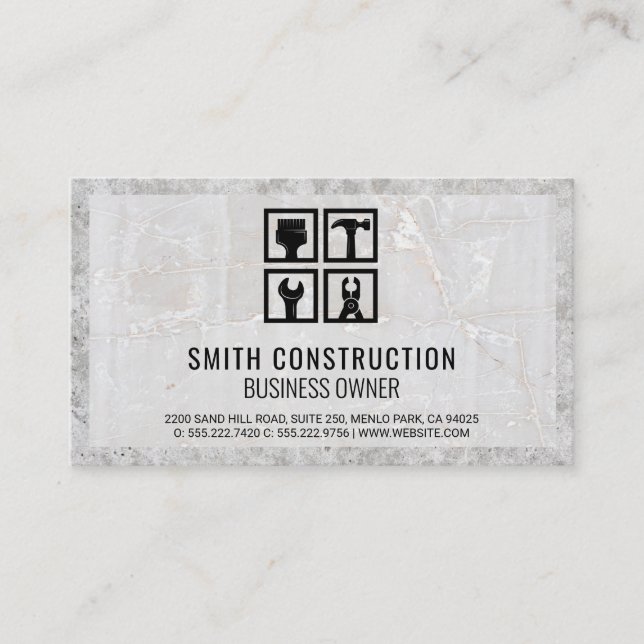 Repair Icons | Marble Concrete Business Card (Front)