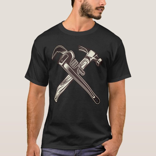 Repair plumbing wrench and construction hammer T-Shirt (Front)